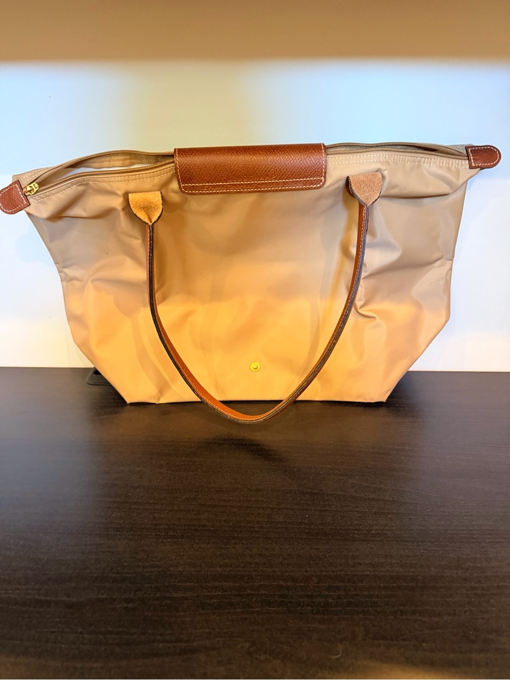 Longchamp Convertible Tan Nylon Tote with Brown Leather Trim (medium) - Picture 4 of 5